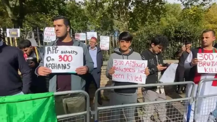 Afghans protest outside Iran’s Embassy in London over migrant killings by Iranian forces