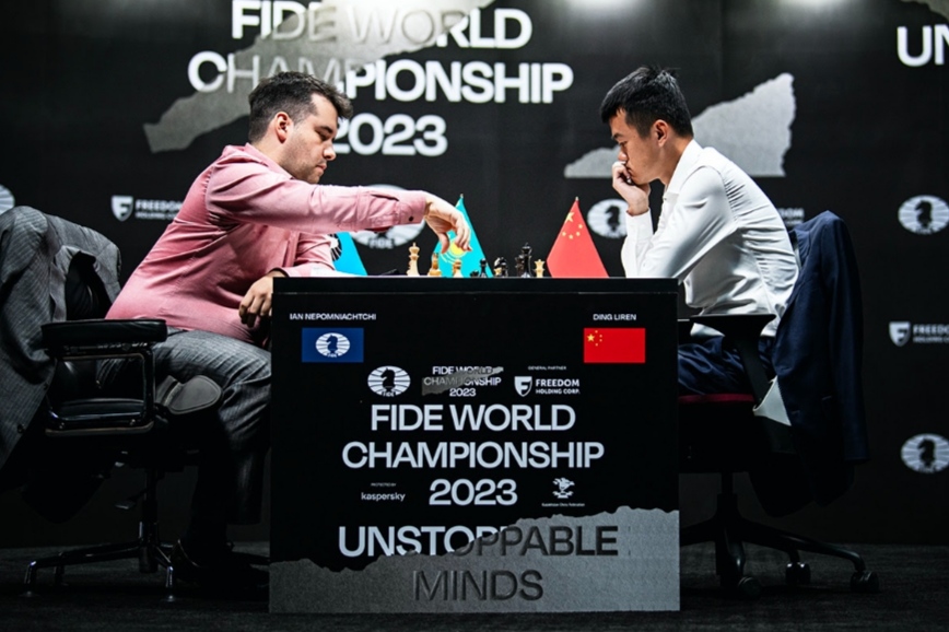 International Chess Federation on X: The first game of the FIDE World  Championship match ends in a draw. #NepoDing Ian Nepomniachtchi had some  advantage and put pressure on Ding Liren, but the