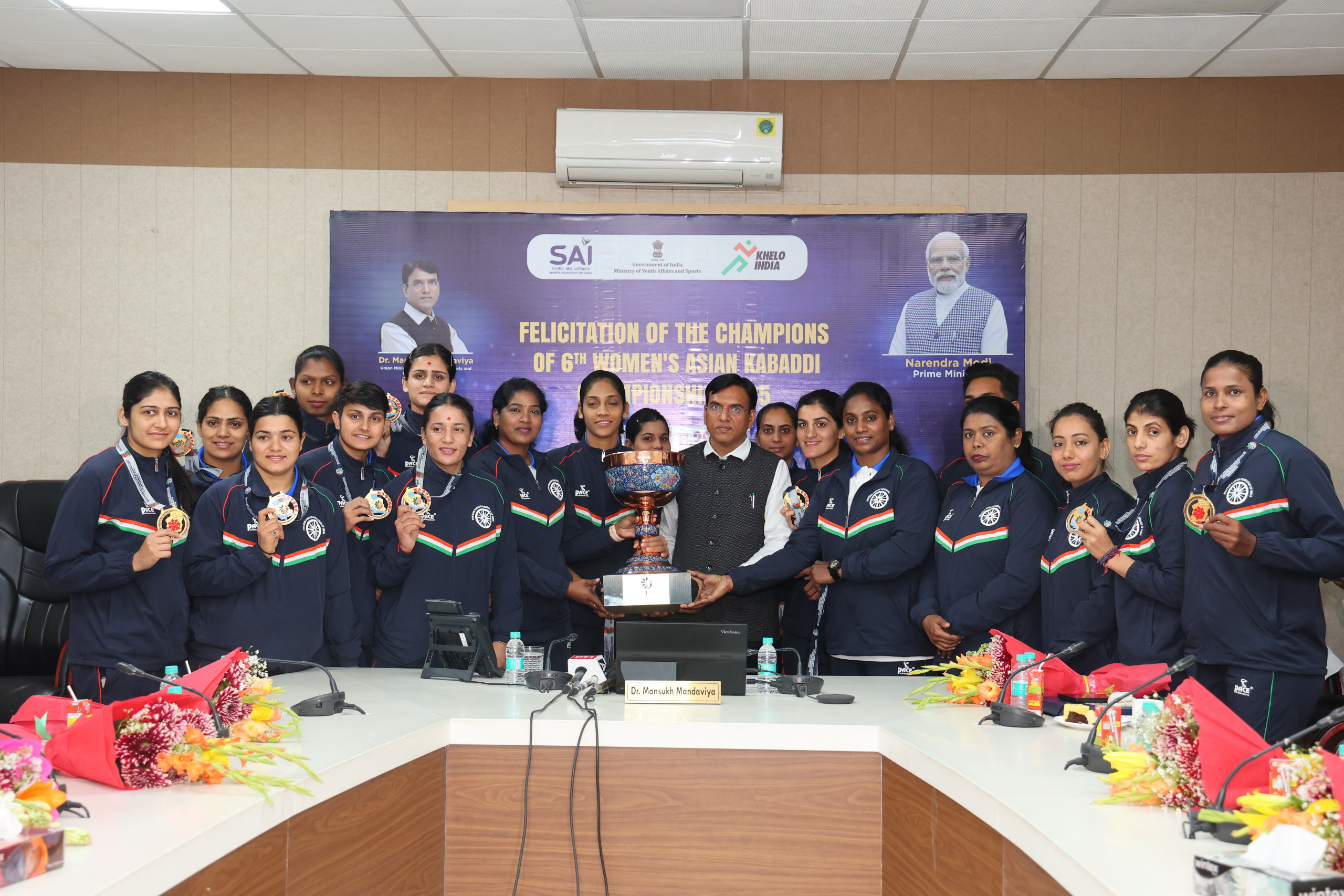 Indian Women's Kabaddi Team Felicitated by Sports Minister Dr. Mansukh Mandaviya After Asian Women's Kabaddi Championship 2025 Win against Iran