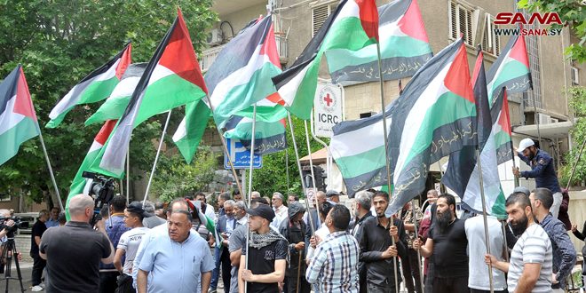 Protest in Damascus to denounce crimes of Zionist occupation against Palestinian prisoners