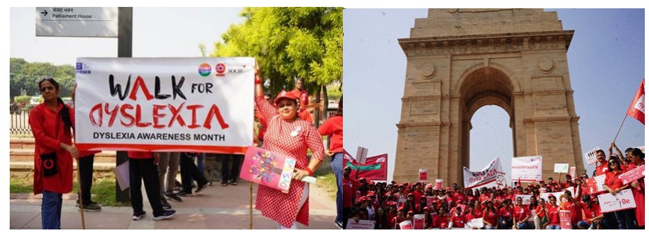 Rashtrapati Bhawan and Secretariat lit up in Red, as thousands walk across India to spread awareness on Dyslexia