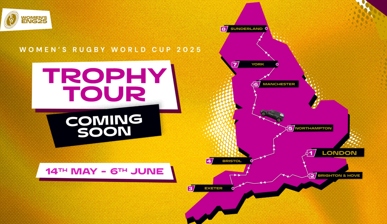 Women’s Rugby World Cup trophy to embark on a three-week tour across RWC 2025 host locations